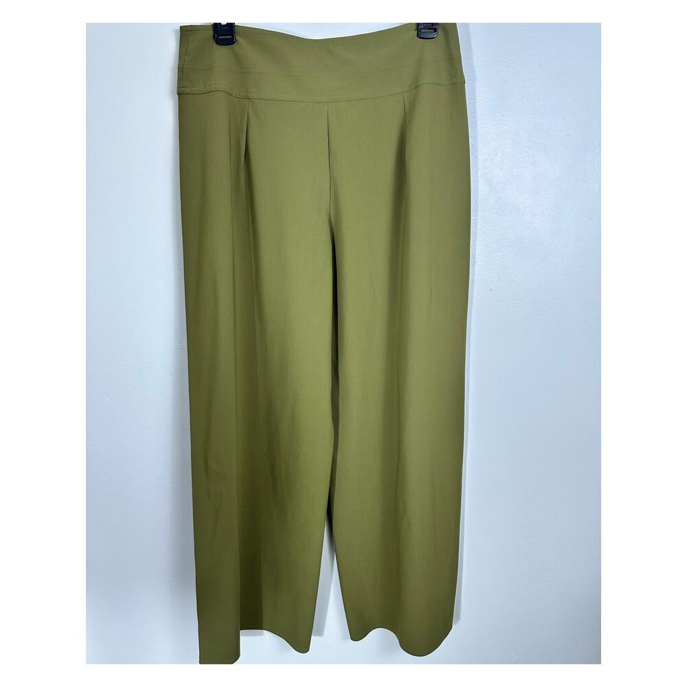 Athleta Cosmic Wide Leg Pants Acacia Olive Green 10/P EUC Travel Commute Stretch